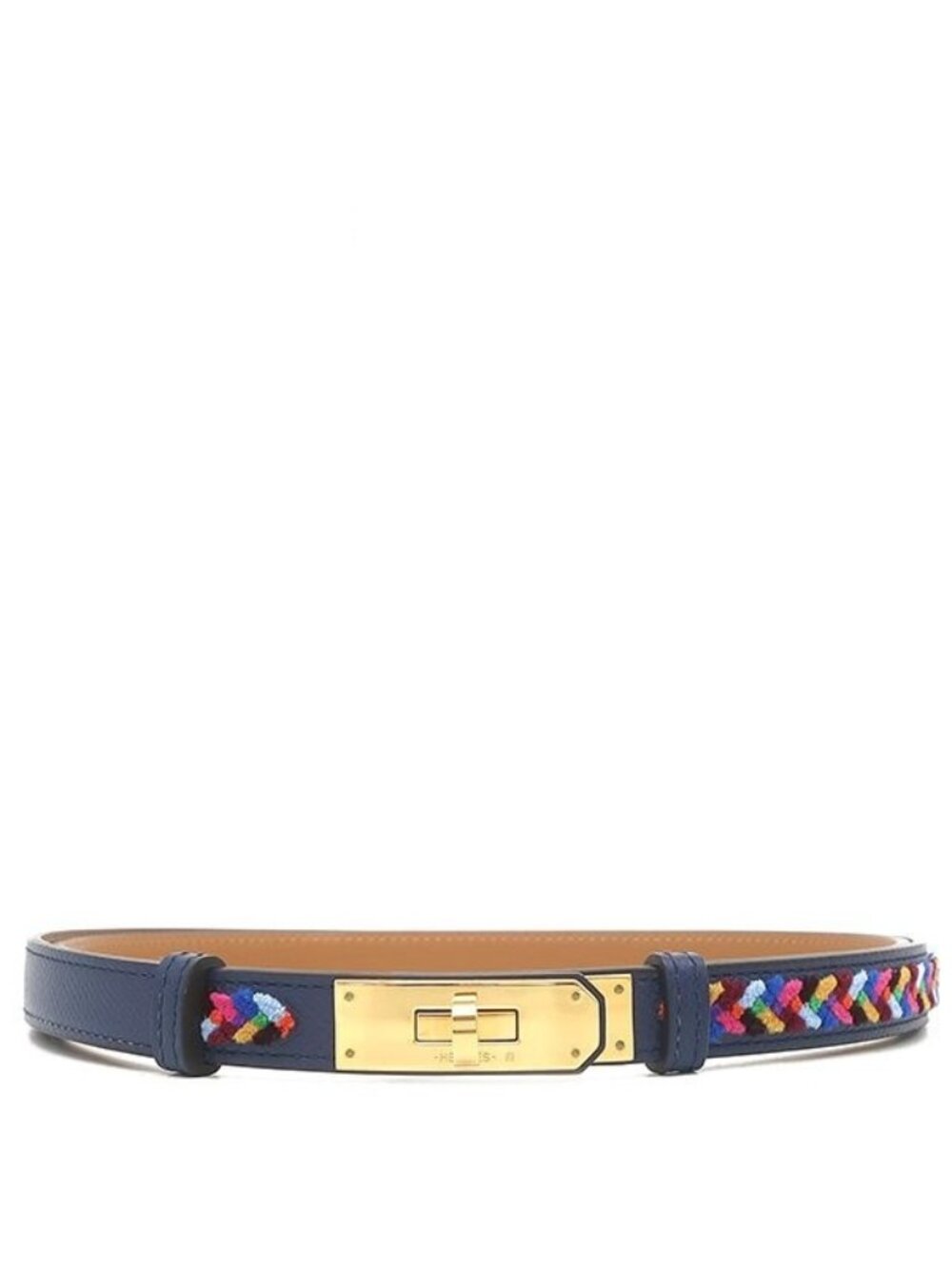 Hermes Belt Kelly Velvet 18 Veau Blue Safel Multicolor Gold Turnlock Slide